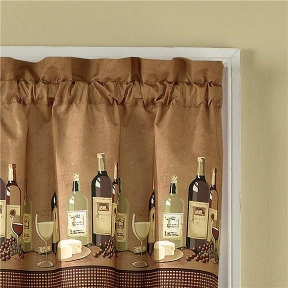 Wines Kitchen Curtain Set 36-inch Length, Brown - Picture 3 of 7